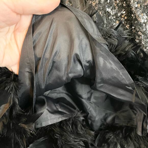Nanette Lepore Women's Black Sleeveless Sequins Feathers Disco Dress Size 4 - Picture 6 of 11